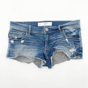 Abercrombie & Fitch Women's Medium Wash Distressed Hot Pants Denim Shorts Size 8